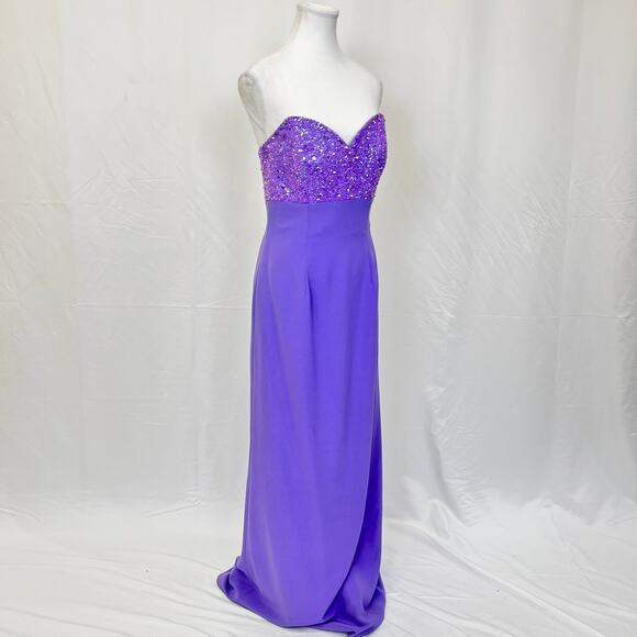 Cassandra Stone Purple Strapless Sweetheart Beaded Gown, Evening Dress, Size 8 - Picture 2 of 6